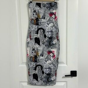 ❤️ NEW STYLISH Strapless Dress with Newspaper Print
